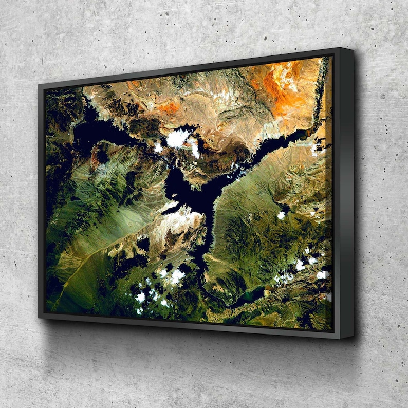 Lake Mead From Space Monochrome Gallery Quality Canvas Wrap Etsy