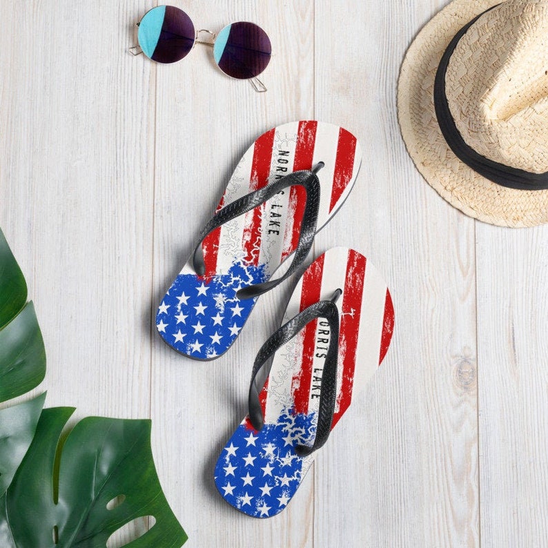 Boat Shoes Norris Lake 4th of July Flip Flops American Flag Lake Flip Flops Boat Flip Flops