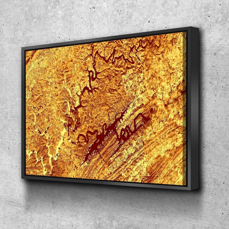 Norris Lake Map Art From Space Stunning Gold Gallery Quality Etsy