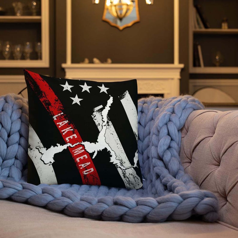 Thin Red Line Lake Mead American Flag Premium Pillow Case w stuffing