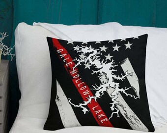 Dale Hollow Lake American Flag, Thin Red Line, Premium Pillow Case w/ stuffing