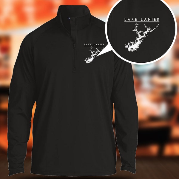 Lake Lanier Map Embroidered Sport-Tek 1/2 Zip Raglan Performance Pullover, Winter Clothes, Warm Clothes,