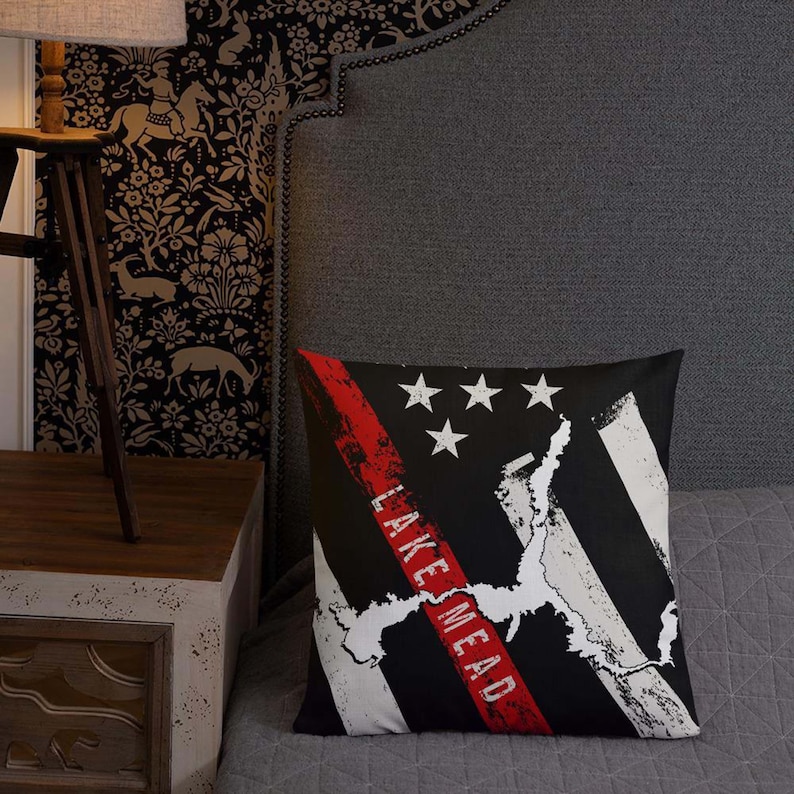 Thin Red Line Lake Mead American Flag Premium Pillow Case w stuffing