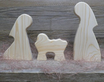 JOSEPH, MARY, and MANGER - Handcrafted  Wooden Nativity Scene