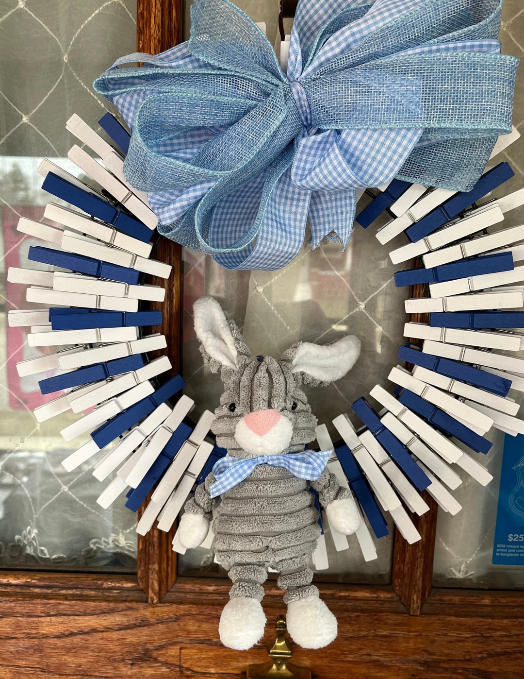 Baby Boy Bunny Clothespin Wreath With White and Blue Clothespins - Etsy