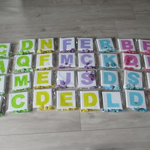 Set of 10 kids craft kit letter button art 10x10cm