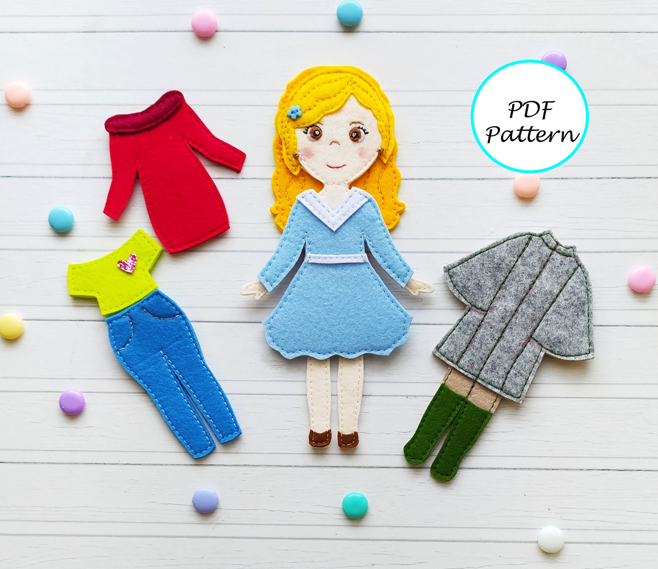Felt doll pattern pdf Felt dress up doll pattern Quiet book Etsy