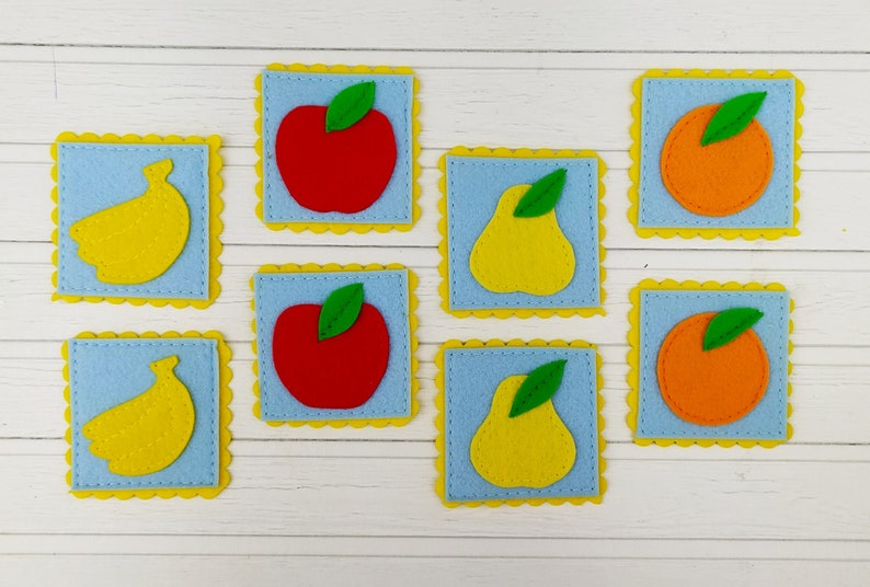 Felt memory cards Felt matching game Felt toy pattern Fruit felt memory game pattern PDF Travel Toys