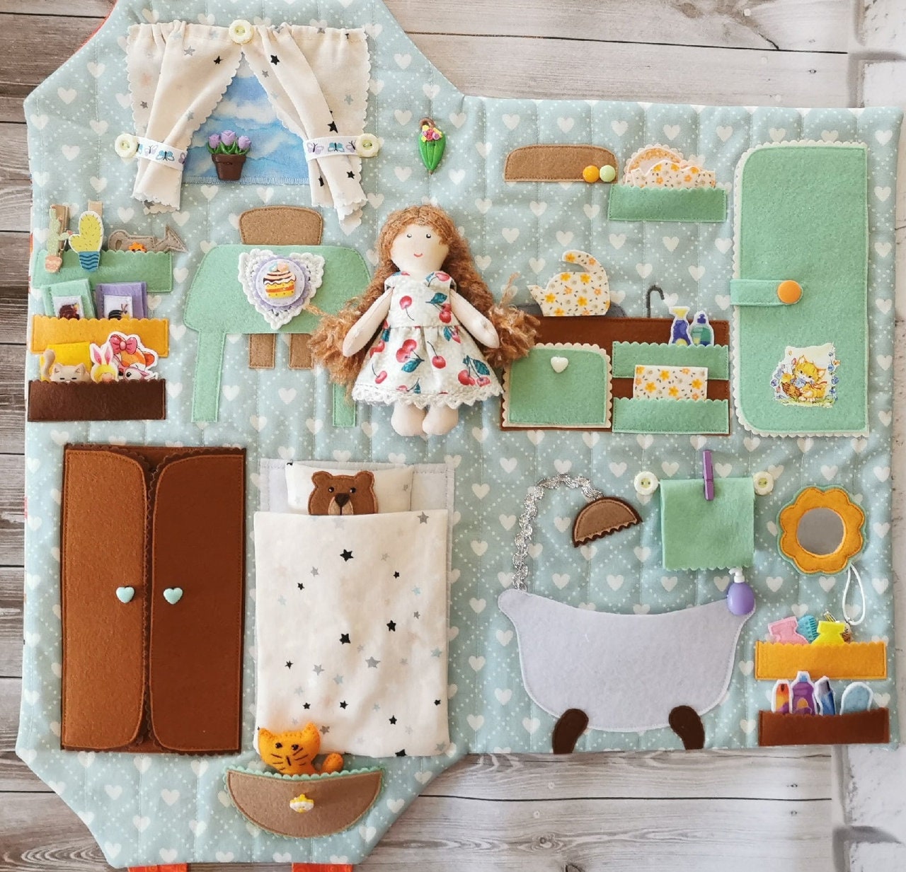 Textile dollhouse Portable Fabric doll house Quiet book Etsy