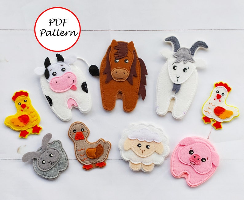 Felt farm Animals pattern Finger puppets toy pattern pdf Etsy