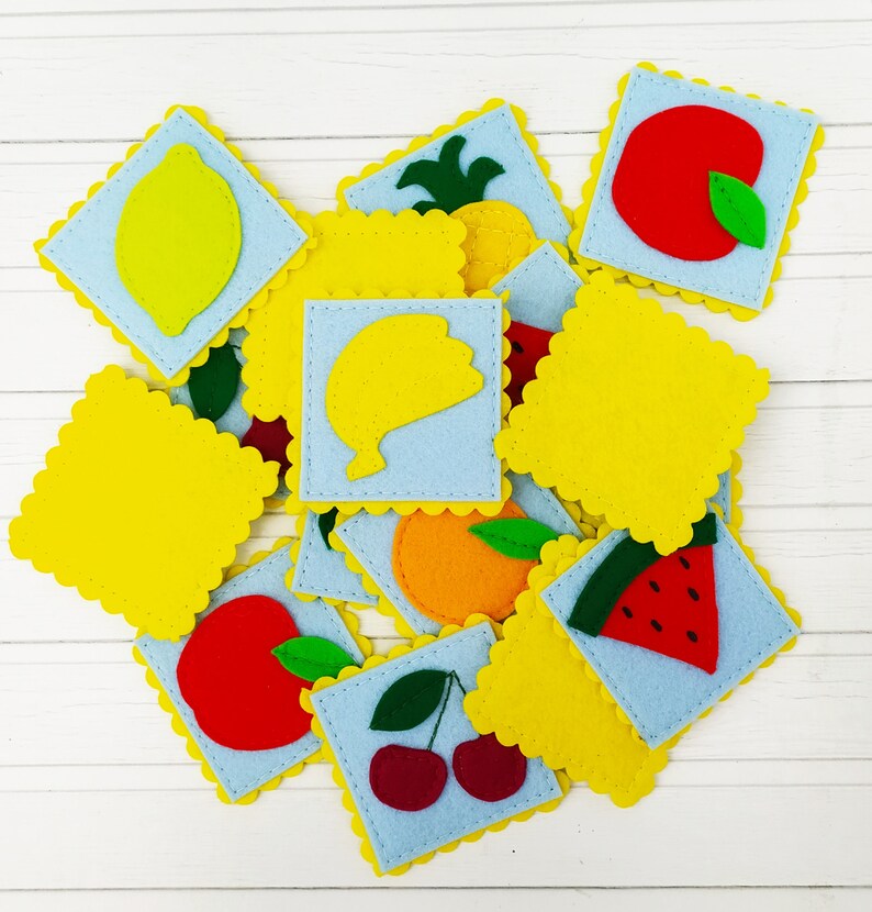 Felt memory cards Felt matching game Felt toy pattern Fruit felt memory game pattern PDF Travel Toys