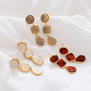 Vintage French Dangle Earrings: Enamel Resin Acrylic Pendant