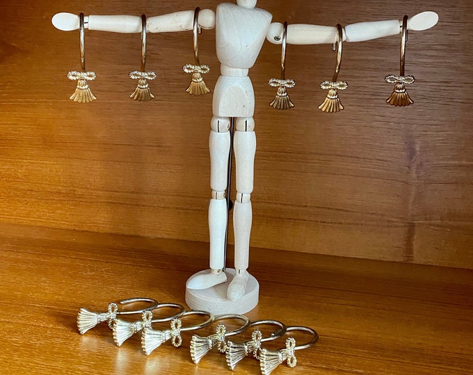 Set of 12 Vintage Metal/brasslook Shower Curtain Hooks, Bows and