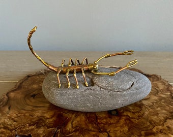 Vintage SCORPION figure on rock, brass, copper, Scorpio, arachnid, art, folklore, mythology, zodiac, unusual, brass sculpture, art sculpture
