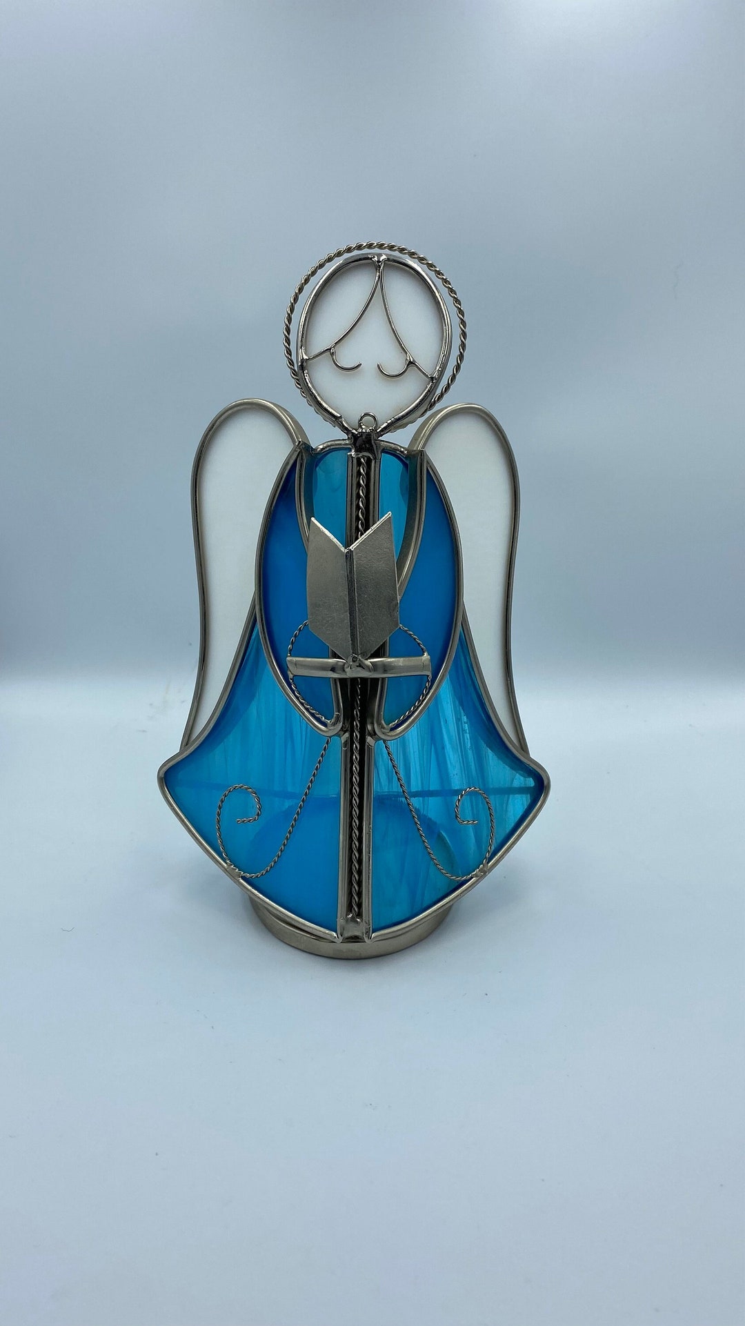 Vintage Stained Glass Angel Tealight Holder, Christmas Candlelight