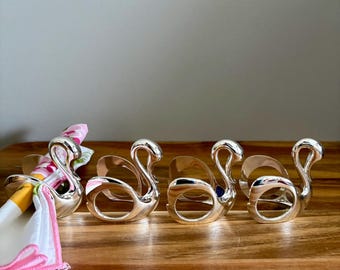 Wm A. Rogers Vintage SILVERPLATE SWAN napkin rings, new old stock, set of FOUR