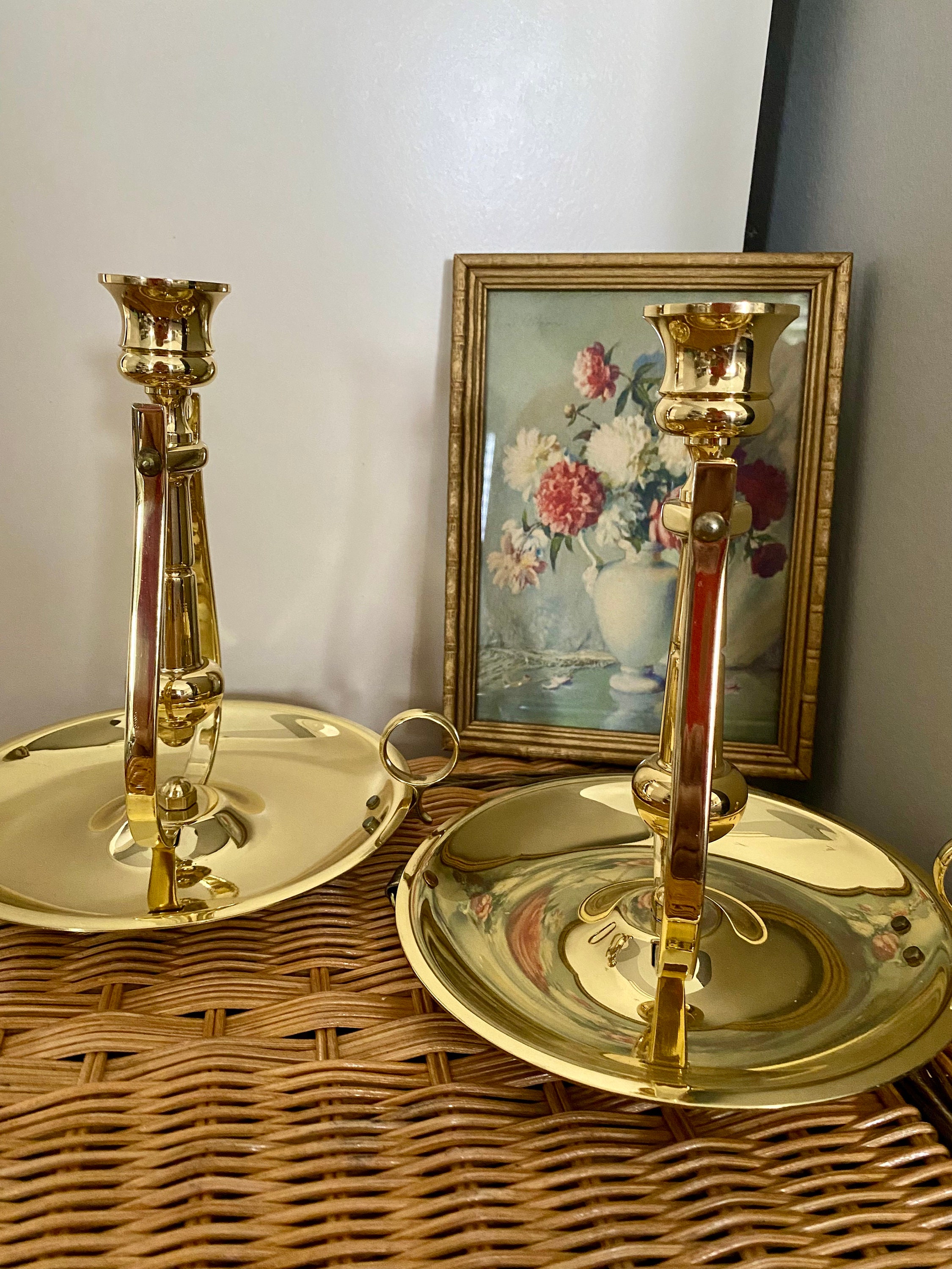 Baldwin set of 2 Brass Candlestick Holders Chamberstick 3.5” and tradi –  Pathway Market