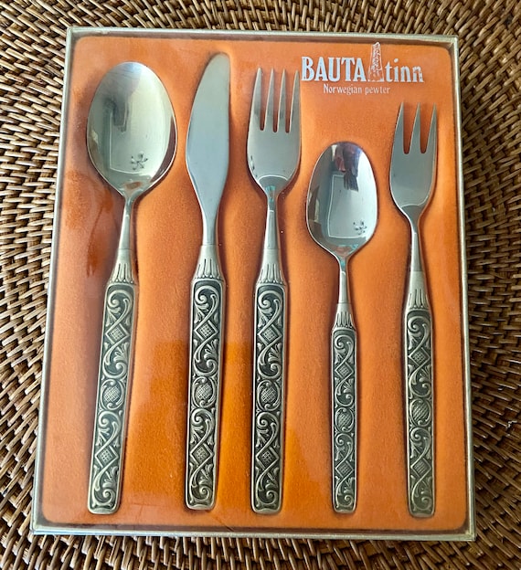 Vintage Norwegian Pewter Utensil Set, MCM Scroll Design - Etsy