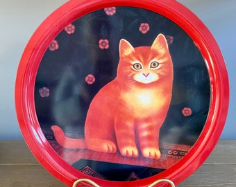 Vintage Metal Serving Tray, Ginger Cat Art, M. Leman Design