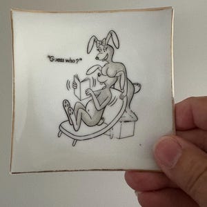 HARERAISERS Japan, set of 6, NAUGHTY RABBITS, kitschy ceramic pin dishes, ashtrays, novelty dishes, gag gift, Series 1, rude jokes, risqué