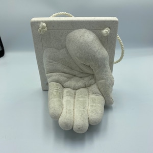 Vintage cement hand sculpture, Dapila, Montreal, outreaching hand tile, tealight holder, incense cone holder, keys hold holder, 1990&#39;s