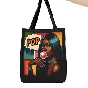 Vibrant Pop Art Chic Tote Bag - Sleek Bubble Gum Girl Trendy, Colorful, and Fashion-Forward Canvas Carryall