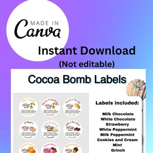 Cocoa Bomb Labels with Flavors| Holiday gift tags, all occasions
