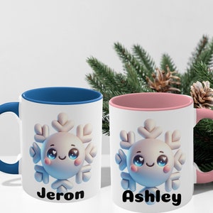 Personalized 11oz Snowflake Mug – Customizable Winter Cup for Cozy Drinks, Coffee Mug, Hot Cocoa Mug, kids, holiday gifts, 3 color options