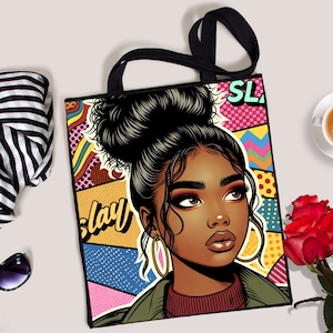Vivid Vibes: Retro Pop Art Inspired Tote Bag for Trendsetters, purse, art inspired black tote, one size