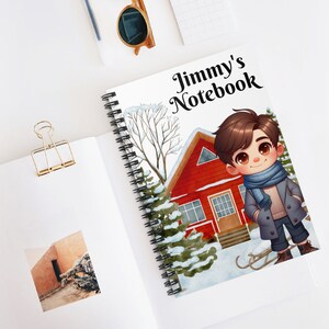 Cuaderno espiral de invierno personalizado para niños (con rayas) para días festivos, cumpleaños o cualquier ocasión especial. ¡Agregue cualquier nombre!