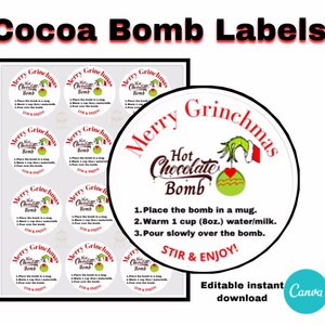 Editable Cocoa Bomb Labels| Holiday Gift Tags, Christmas