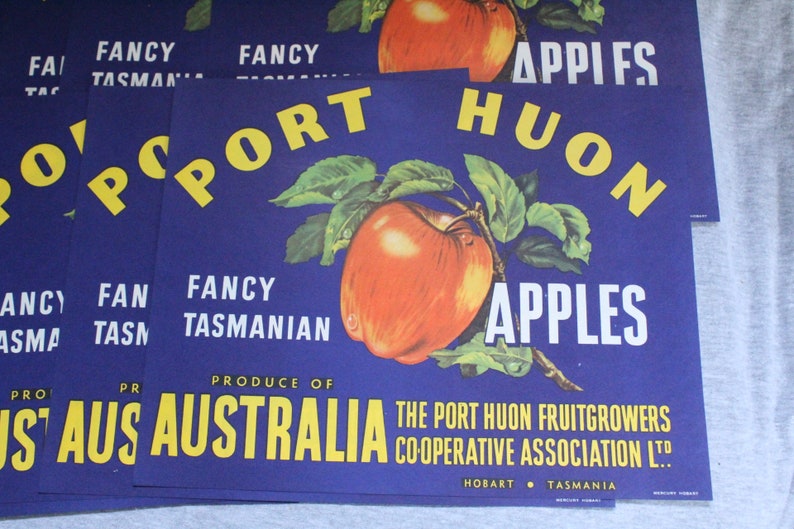 Vintage Tasmanian Apple Box Labels Port Huon Brand Special Price 12 Labels