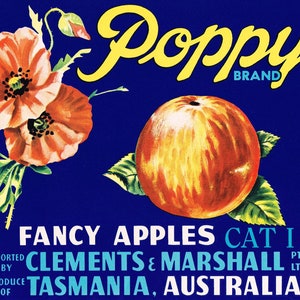 Vintage Tasmanian Apple Box Labels Poppy Plain Brand Special Price &quot;Baker&#39;s Dozen&quot; 13 Labels