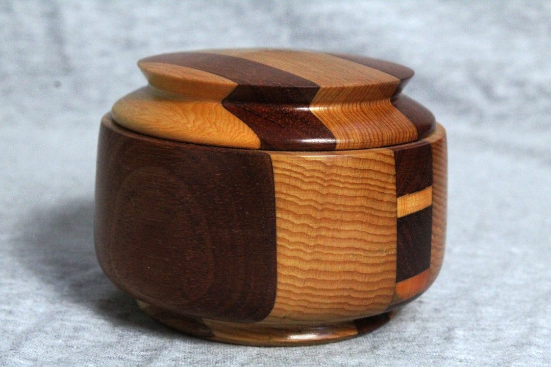 Tasmanian Huon Pine Mixed Timber Lidded Bowl Trinket Dish Jewelry Box