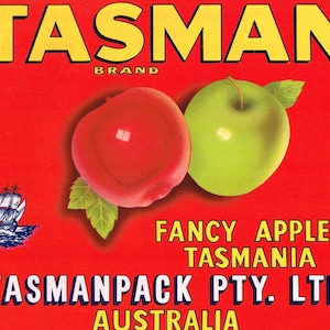 Vintage Tasmanian Apple Box Labels Tasman Brand Special Price &quot;Baker&#39;s Dozen&quot; 13 Labels