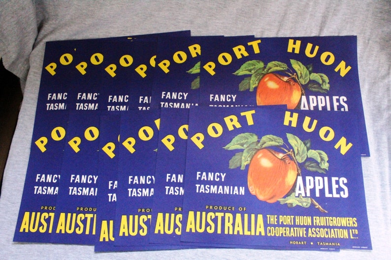 Vintage Tasmanian Apple Box Labels Port Huon Brand Special Price 12 Labels