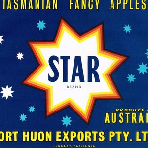 Vintage Tasmanian Apple Box Labels Star Asia Brand Special Price &quot;Baker&#39;s Dozen&quot; 13 Labels
