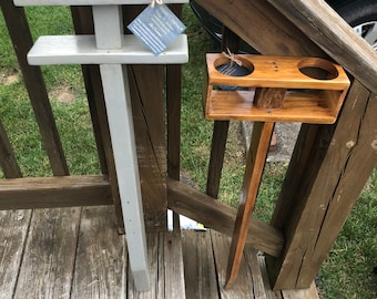 Outdoor Beer Stand / Double Drink Holder / Reclaimed Wood Tall Beverage Stake for Beach, Cornhole, Horseshoes, BBQs / MADE TO ORDER