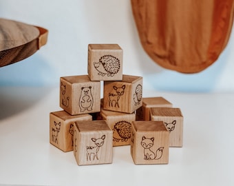 Woodland Animal Blocks: Engraved Birch Wood Nursery Decor