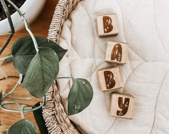 Boho Floral Decor for Baby Girl Nursery, Custom Wooden Name Blocks for Baby Shower Gift, Newborn Photography Props