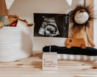 Boho Baby Photo Block Decor, Wooden Picture Holder For the Nursery, Pregnancy Announcement, Gift for New Mom, Pregnancy Announcement