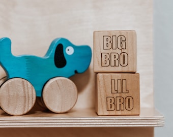 Wooden Blocks Sibling Sets for New Brothers and Sisters, Boho Minimal Children's Room Decor, Gift for New Siblings