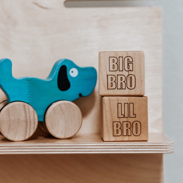 Wooden Blocks Sibling Sets for New Brothers and Sisters, Boho Minimal Children's Room Decor, Gift for New Siblings