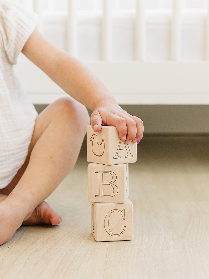Wooden ABC Toy Blocks, Vintage Style Baby Toys, Nursery Room Decor ...