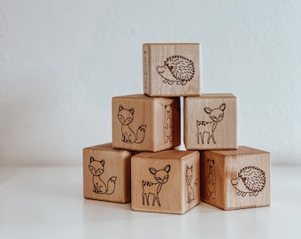 Woodland Animal Blocks, Wooden Toy Blocks, Woodland Nursery Decorations, Baby Shower Decor, Baby Shower Gift, Open Ended Play