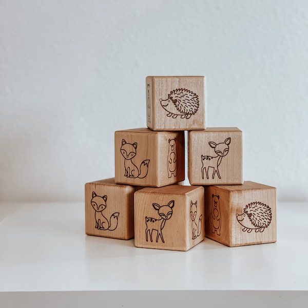 Woodland Animal Blocks, Wooden Toy Blocks, Woodland Nursery Decorations, Baby Shower Decor, Baby Shower Gift, Open Ended Play