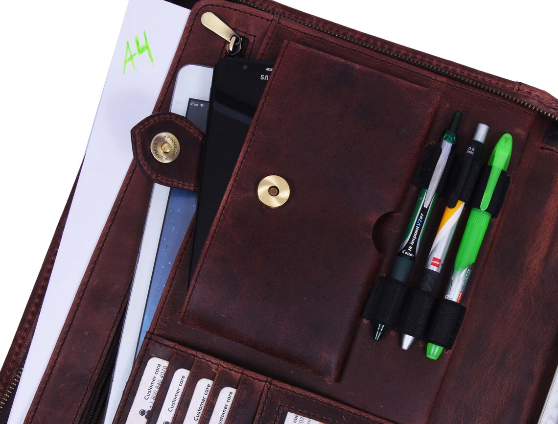 Leather Padfolio For Men Zippered Organizer Document Holder Etsy
