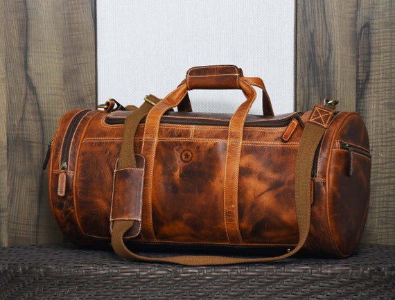 mens leather barrel bag