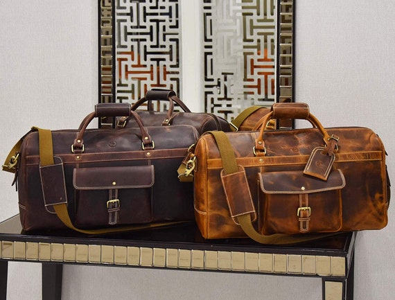 aaron leather travel duffle bag