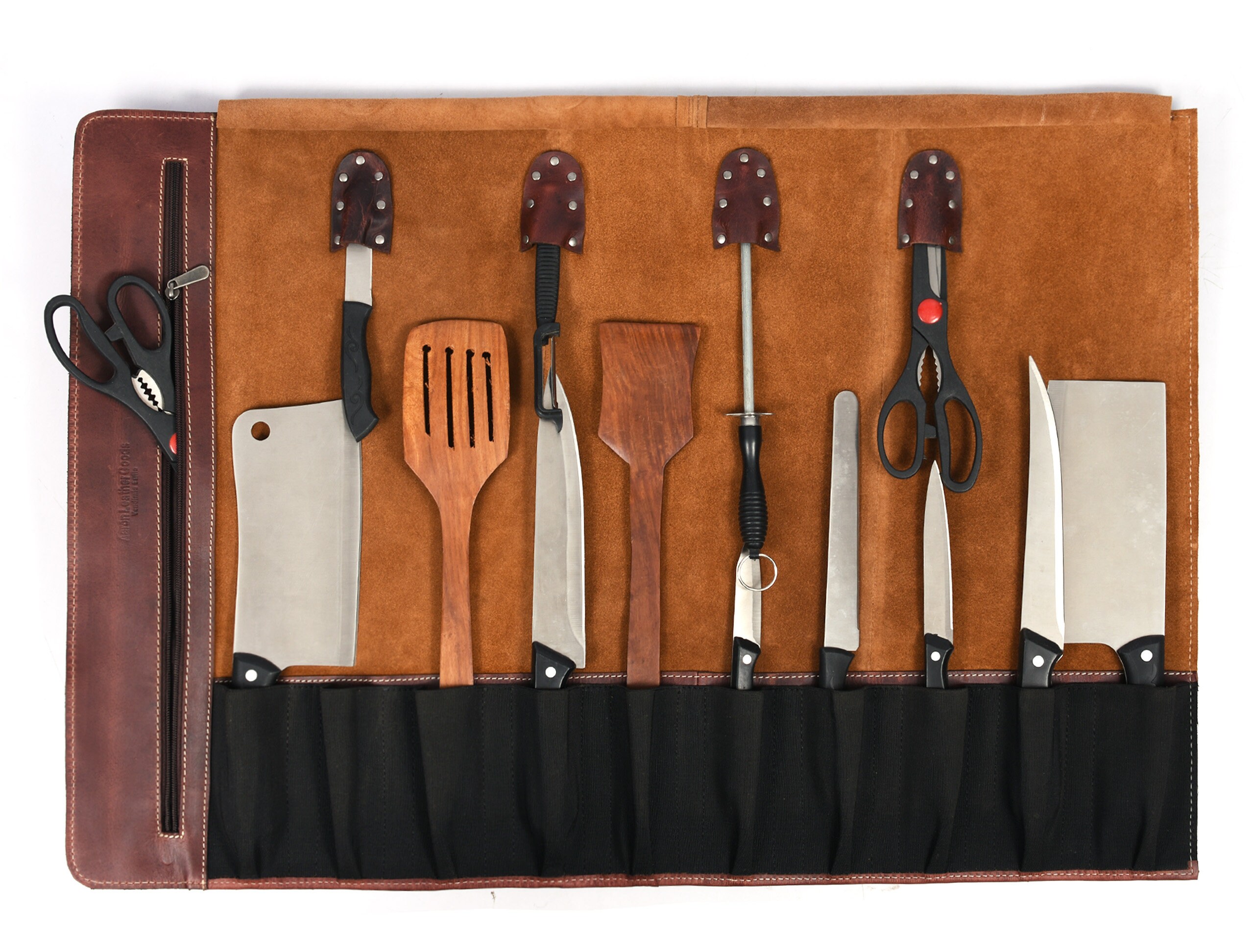 Leather Knife Roll Storage Bag with Elastic and Expandable 10 Etsy